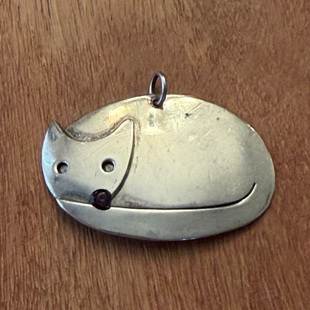 Anne Harvey Sterling Silver Cat Pendant Taxco 7.19 Grams NO CHAIN Cat Lady Gift